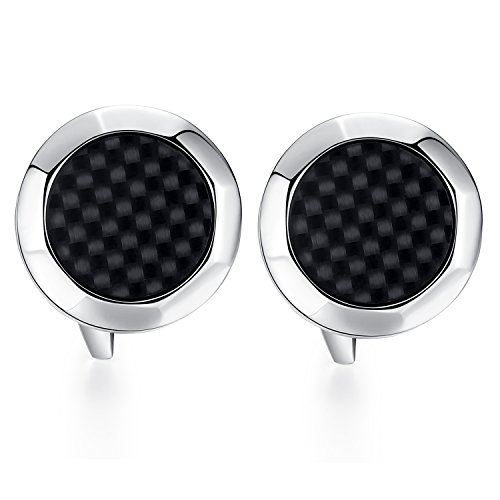 Mancuernillas redondas para hombre acero negro miniatura 2