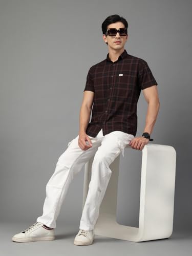 Image of Majestic Man Men's Slim Fit Premium Pure Cotton Plaid Check Half Sleeve Casual Shirt