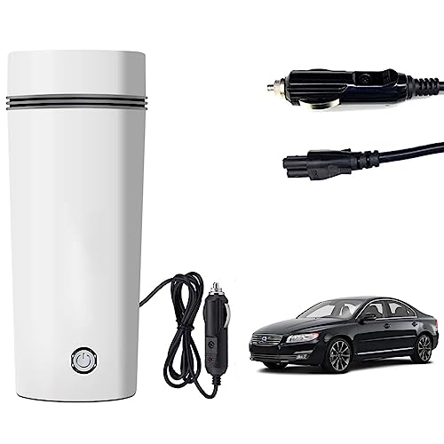 Image of Oshotto 12V Portable Electric Water Bottle for Hot Water Tea Coffee Kettle Mug Multipurpose Food Grade Fast Boil Auto Shut-off For Travel Camping, Road Trip Compatible with Volvo S80 (350ml) - White