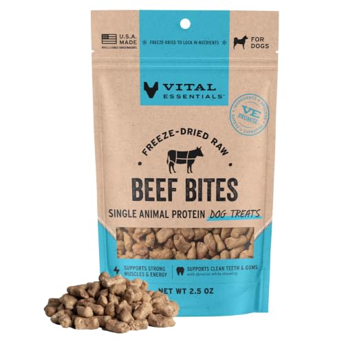 Vital Essentials Freeze Dried Dog Treats, Beef Bites 2.5 oz