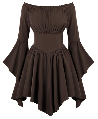 SCARLET DARKNESS Damen Piratenkleid schulterfrei Glockenärmel Renaissance