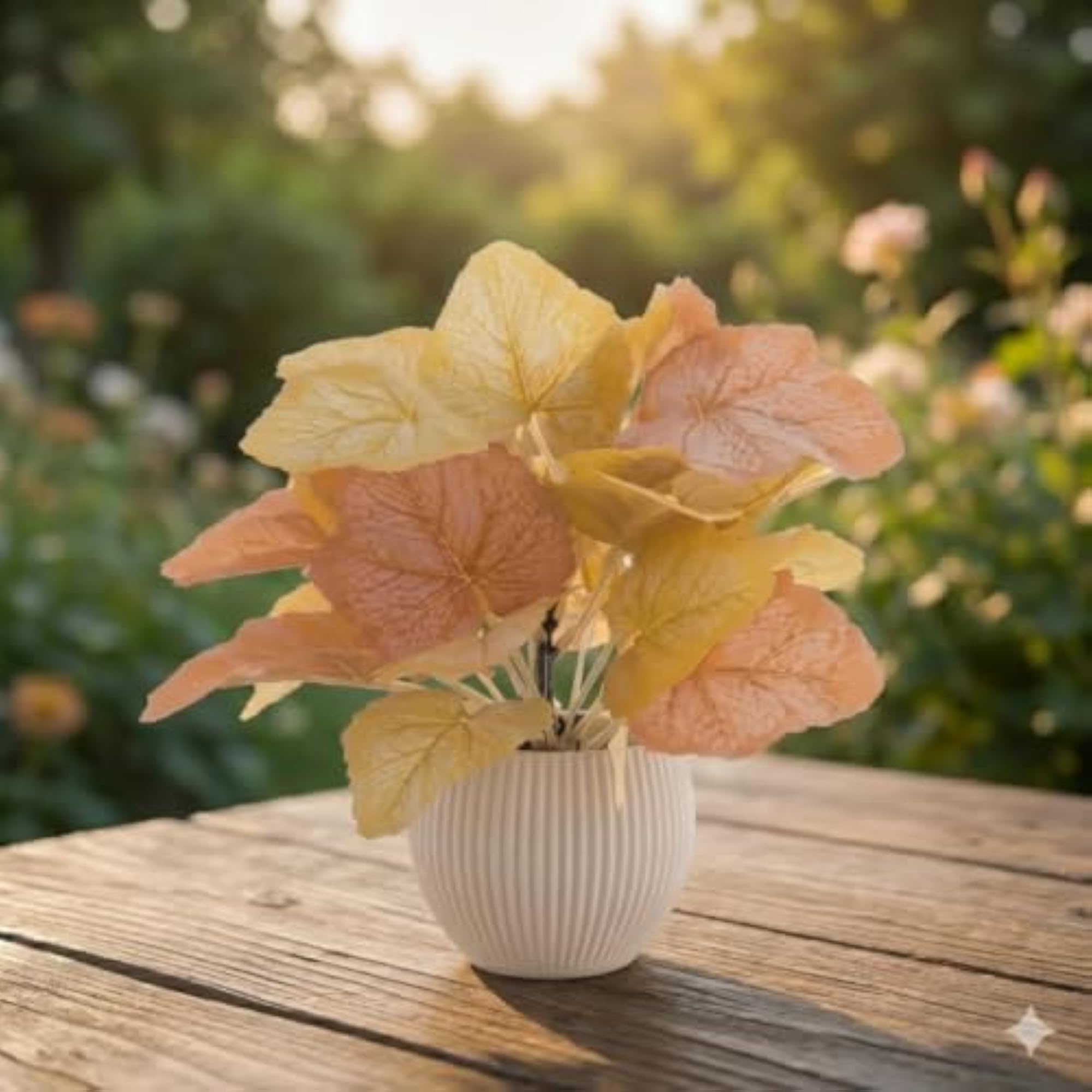 Artificial Autumn Maple Leaf Plant in White Pot, Decorative Foliage