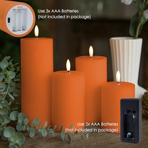 Image of LUSHARBOR Flameless Candles, 4 Pack Battery Operated Candles with Remote, Real Wax LED Fake Candles with Timer Flickering for Christmas Wedding Home Party D3 H 5 inch 6 inch 7 inch 9 inch Orange