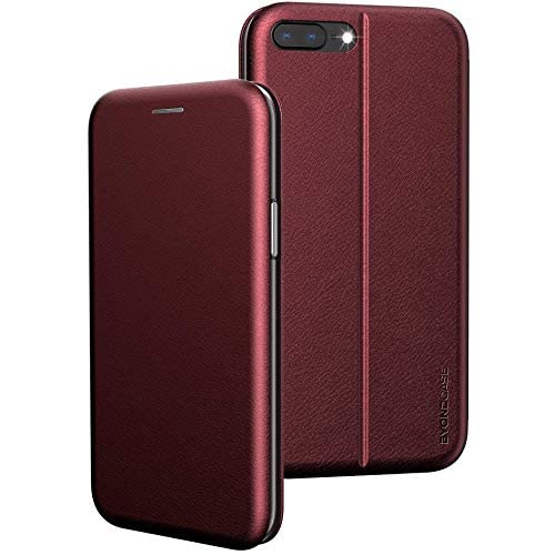 BYONDCASE iPhone 8 Plus Hülle Rot, iPhone 7 Plus Hülle [Deluxe Leder Flip-Hülle Klapphülle] Handyhülle iPhone 8/7 Plus Fullbody 360 Grad R&umschutz kompatibel mit dem iPhone 8/7 Plus Hülle