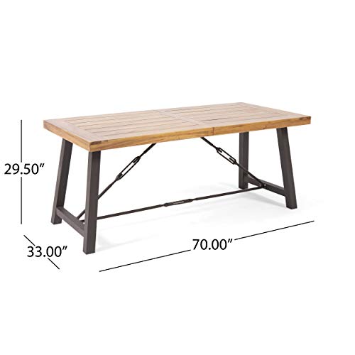 Christopher Knight Home Obharnait Industrial Dining Table, Teak Finish, Rustic Metal #TOP2