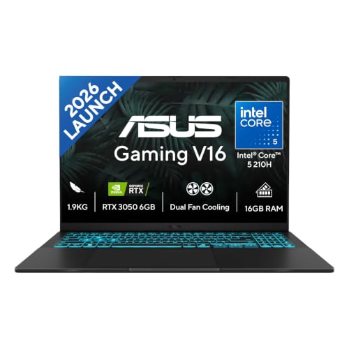 ASUS Gaming V16 (2026),Intel Core 5 210H (i5-14th Gen),RTX 3050-6GB,16GB RAM(Upgradeable),512GB SSD,FHD+,16"(40 cm),144Hz,Win 11,M365 Basic(1Y),Office 24, Black,1.95 Kg,V3607VJ-TK227WS,Gaming Laptop