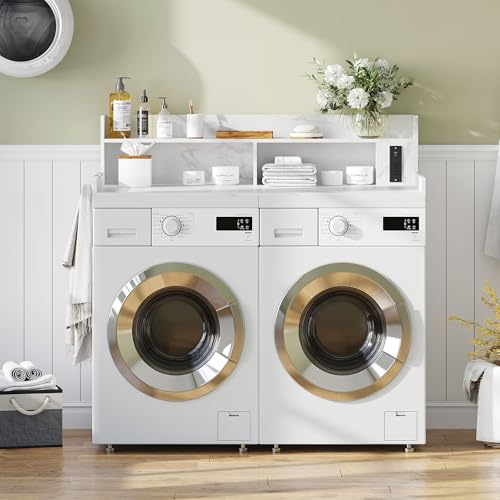 ZYKZYK Upgraded 2-Tier Washer and Dryer Countertop with Power Outlet,54" W x 27.6" D Large Laundry Countertop for Fold Clothes, Laundry Topper with Non-Slip Pads & Metal Hooks and Storage Basket by ZYKZYK - Image 9