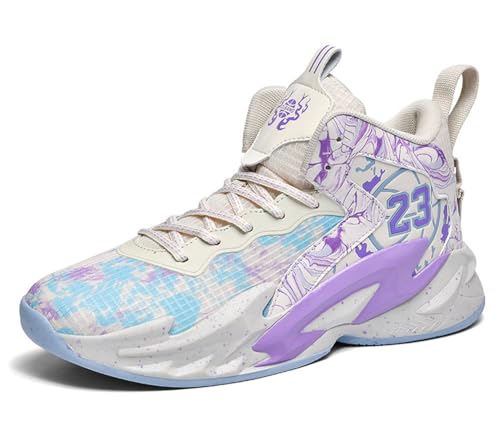 VAXAV High Top Basketball Shoes Outdoor Sports Running Tennis Sneakers Size 9.5/8 White Purple