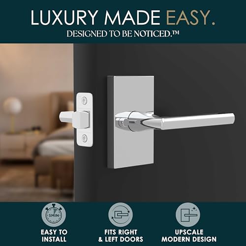 Image of Mega Handles Glamor Privacy, Lock & Door Handle Set for Hallway, Closet and Bathroom, Keyless Lock, Heavy Duty Door Levers, Fits All Standard Door Sizes, Screws Included - Polished Chrome (1 Pack)
