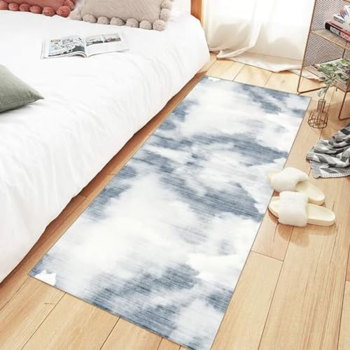 Tapis de couloir d'exception géométrique gris et bleu : confort durable - 4