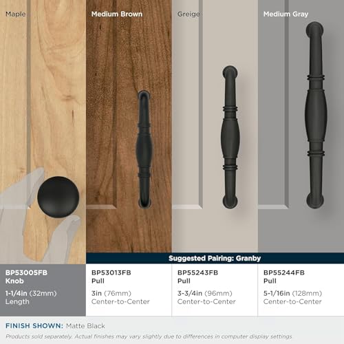 Image of Amerock 10 Pack 1-1 /4 inch Round Edona Matte Black Cabinet Knob | Durable Zinc drawer knob and cabinet hardware, ideal for kitchen cabinets, bathroom vanities, dressers, and furniture
