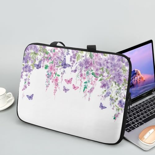ENEN Funda Portatil 10-17 Pulgadas, 3D Mariposa Funda Portatil Impermeable, Funda Protectora Maletin Portatil con Correa para Hombro y Bolsillos para Accesorios (17 Pulgadas,Rosa)