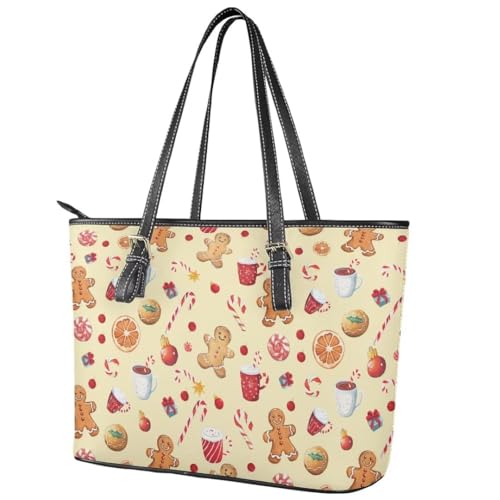 Image of Coldinair Christmas Leather Tote Bag for Women with Zipper Large Shoulder Tote Bag Shopping Casual Travel Bag Handbag Purse