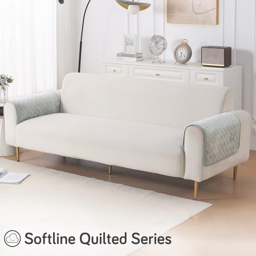 Image of HOKIPO Premium Velvety Quilted Sofa Armrest Covers (Pack of 2)- Anti-Slip, Washable Arm Cover, 'Softline Quilted Series' | Ice Grey (AR-6321-LGRY*2)