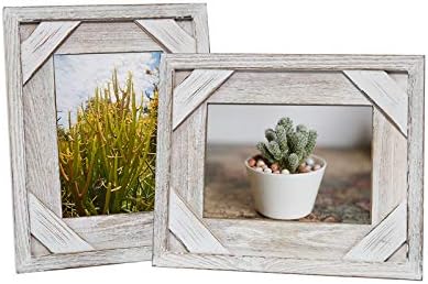 OuXean Wooden Photo Frames Rustic Farmhouse Distressed Picture Frame 5” x 7" Wood Photo Frame (2-Pack)
