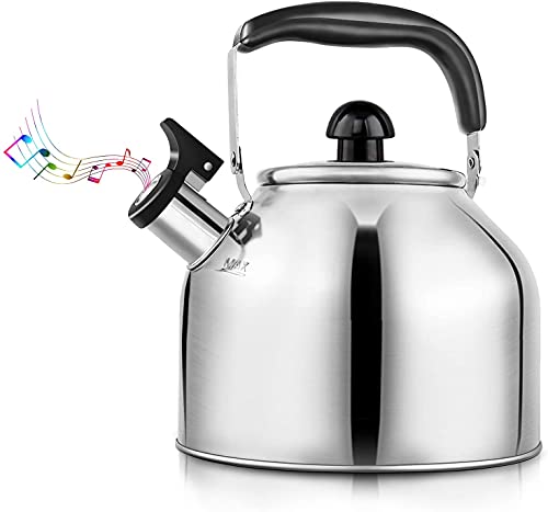 Tea Kettle Stovetop Whistling Teapot Stainless Steel Tea Pots for All Stovetop With Ergonomic Handle - 3 Quart Whistling Teapot