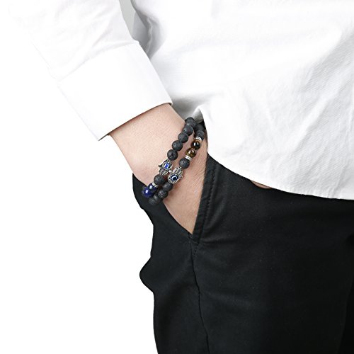 Loyallook 3Pcs Evil Eye Bracelet Lava Stone Beads Essential Oil Diffuser Bracelet For Men Women #TOP3