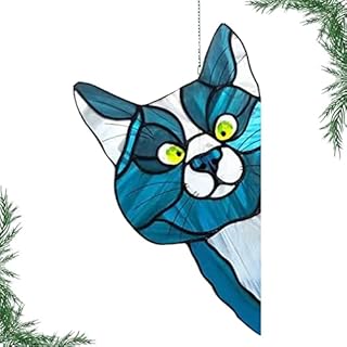 Glass Window Hangings Ca,Handmade Stain Glass Cat Suncatchers,Art Multicolor Cat Decoration Pendant,Stained Acrylic Suncatchers Cute Cat Window Hanger Peeking Sun Catcher Acrylic Cat for Cat Lovers