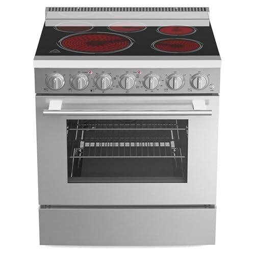 Electric Range Oven with 5 Radiant Elements Ceramic Glass Cooktop,4.38 Cu.Ft Oven Stainless Steel...