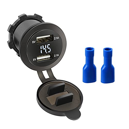 ihreesy Presa USB per Auto, 5V/4,2A Impermeabile Dual USB Caricabatterie Rapido per Auto Adattatore per Presa 12V/24V con Indicatore LED per Maggior Parte Moto Camion,Bianca