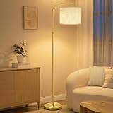 VASAGLE Lampadaire, Lampe Arc sur Pied, Hauteur Réglable de 150 à 175 cm, Style Moderne, Interrupteur à Pied, Abat-Jour en Tissu, Douille E27, Doré Clair LFL006AB02