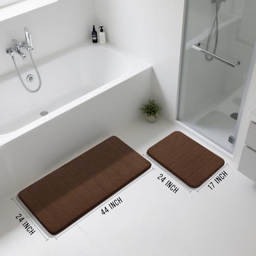 Image of Yimobra Large Bath Mat Set 2 Piece- Super Soft Absorbent Quick Dry Memory Foam Bathroom Rugs, Machine Washable Non Slip Floor Carpet for Tub Shower & Double Vanity (17x24 & 44x24, Brown)