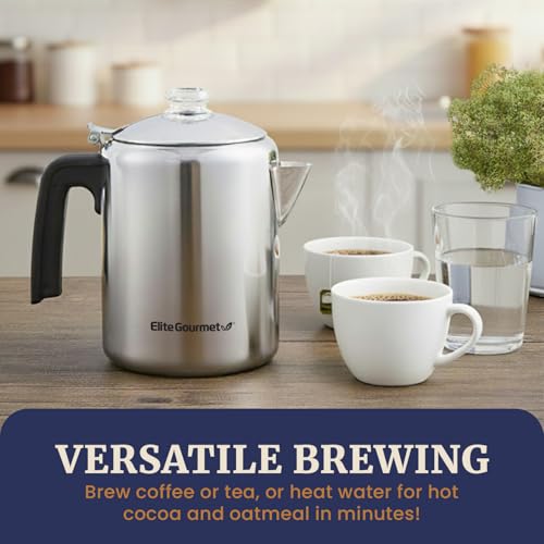 image for Elite Gourmet EC008 Classic Stovetop Coffee Percolator, Glass Clear Br