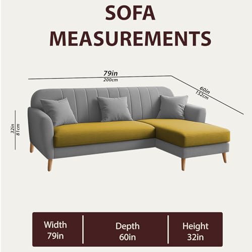 Image of Atticus RHS 4 Seater L Shape Sofa Set with Ottoman for Living Room (Yellow Grey Fabric) Premium Fabric Sofa Set