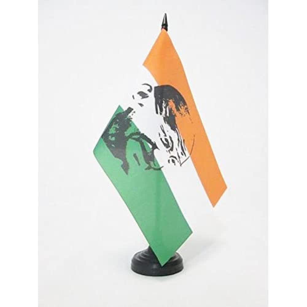AZ FLAG Bandera de Mesa de India con Gandhi 21x14cm - BANDERINA de DESPACHO Indiana 14 x 21 cm