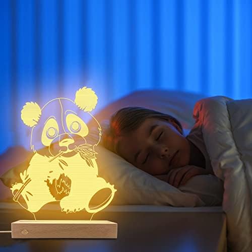 Panda Gifts, Panda Toys Night Light for Kids QpenguinBabies Adjustable 3 Color Wooden Base Bedside Lamp Panda Stuff Panda Party Decorations Giant Panda Gifts for Girls Boys Christmas Birthday Gifts