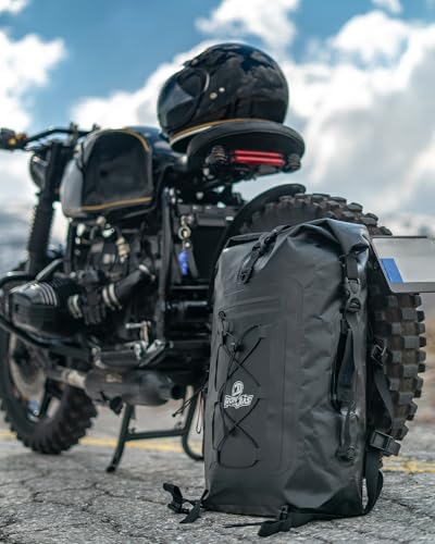 Foto von Grapelet Motorrad Rucksack，Wasserdicht Motorrad Rucksack 40L，Motorradrucksäcke für Herren，Rolltop Rucksack mit abnehmbaren Schultergurten PVC500D schwarz Dry Bag mit Seitentasche