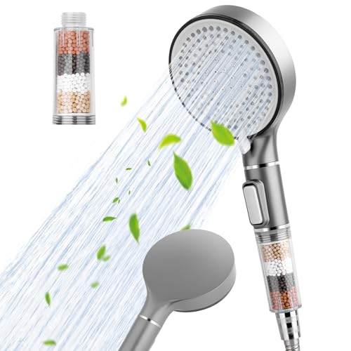 Hochdruck Duschkopf mit Hartwasserfilter und 5 Modi - Universal Duschkopf Leistungsstarker Perlfilter für hartes Wasser Niederdruck