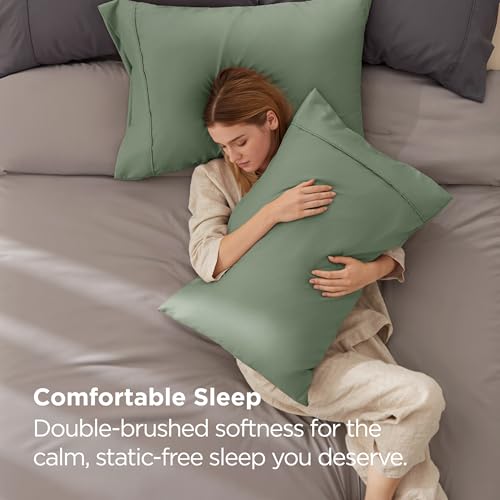 Image of Bedsure King Size Pillow Cases Set of 2 - Sage Green Brushed Microfiber Pillowcases 2 Pack, Super Soft Pillow Case Cover with Envelope Closure for Kids, Wrinkle, Fade Resistant, 20x36 Inches