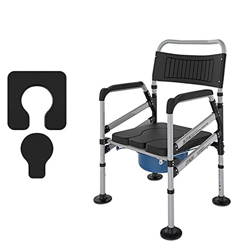 Silla Commode y asiento de inodoro acolchado, silla de ducha con brazos y respaldo, altura ajustable, silla sanitaria móvil para adultos mayores miniatura 1
