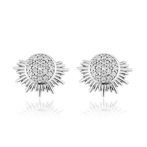 Vanbelle Sterling Silver Jewelry SUN-Theme Stud Earrings with Cubic Zirconia Stones and Rhodium plated for Women and Girls