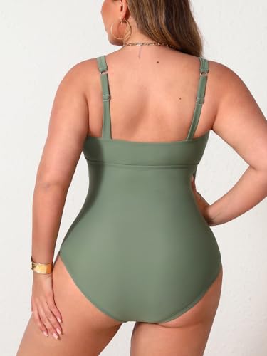 CUPSHE Women Plus Size One Piece Swimsuit V Neck Tummy Control Twisted Front Bathing Suit Adjustable Straps2