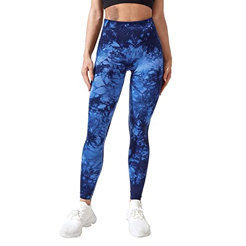 Seoilty Pantalon de Fitness Taille Haute Teint par Cravate pour Femmes Pantalon de Yoga de Levage de Hanche de pêche Collants d'exercice Pantalon Court à séchage Rapide Pantalon Taille Haute Jean