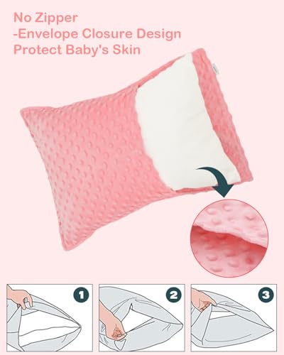 Image of ALVABABY Toddler Pillowcase Kids Pillow Cover Bean Velvet Soft Warm 2 Pack Fit 13 inchx 18 inch or 12 inchx16 inch Envelope for Girl Boy Travel Pink