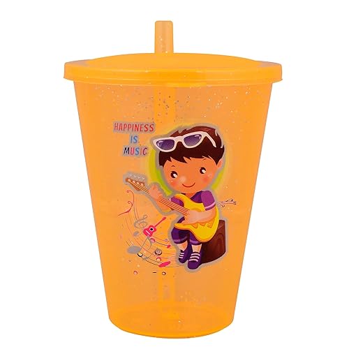 Image of BPA Free Fun Cartoon Printed Bright Color Straw Cup Sipper Glass with Lid for Toddler, Kids, Boys /Girls (Multicolor) (2)