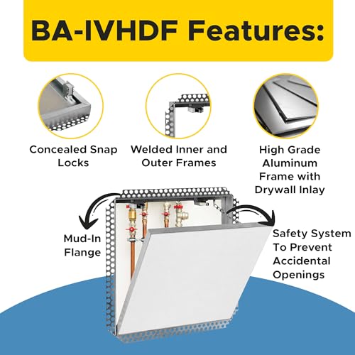 Best 12” x 12” Access Panel, High-Grade Aluminum Frame Removable with 5/8 Drywall Inlay, Access Door with Mud-in Flange, Welded Frames Drywall Panel with Touch latches for Non-Rated Walls,BA-IVHDF