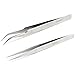 Best Tweezers for Eyelash Extension - Straight and Curved Pointed Tweezers - Professional Stainless Steel Precision Tweezers set - 2 Pcs - Silver - by Nipoo