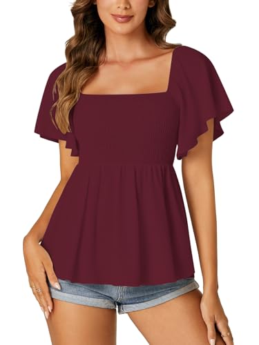 Image of LYANER Women's Square Neck Cute Peplum Top