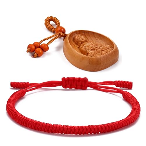 LUCKY BUDDHIST Tibetisches Glücksarmband Buddhistisches Armband für Herren und Damen verstellbares geflochtenes Armband mit Buddha Schlüsselanhänger aus Holz