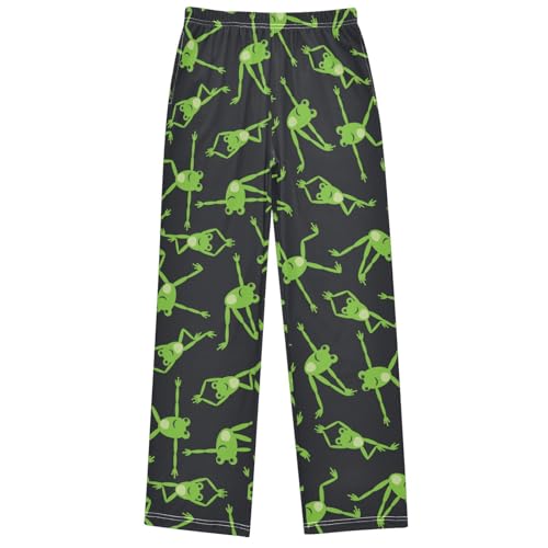 Boy's Pants Funny Green Frog Yoga Pose Jogger Pants Elastic Waist Long Bottoms Trousers with Pockets 6-14 Years