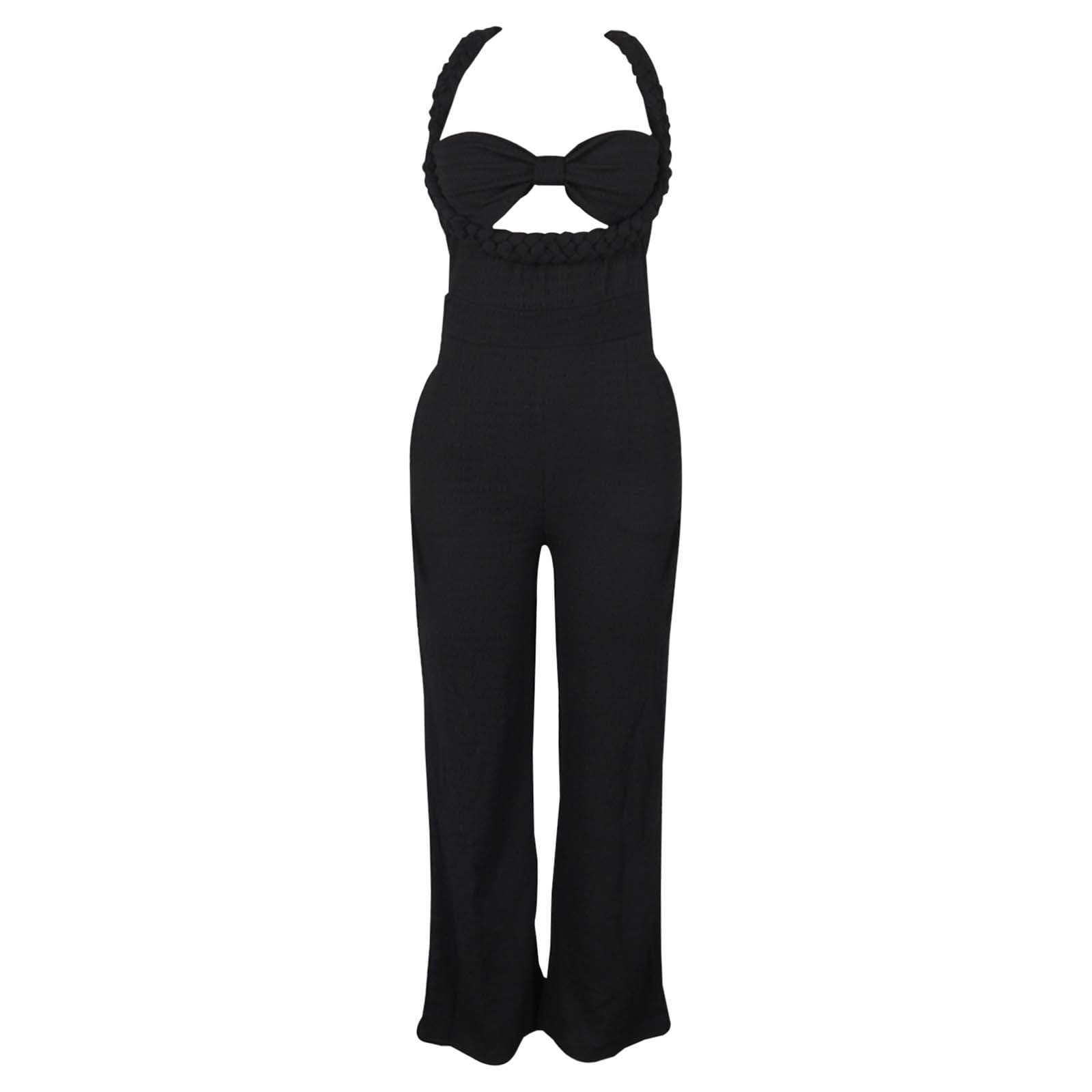 Jumpsuit Damen Sommer Lang, Overall Damen Elegant, Einfarbiges Ärmellos Playsuit Outfit Frauen Komplett, Romper Einteiler Kostüm, Hosenanzug Damen Festlich Moderne Kuschelig Damen Jumpsuit für Party