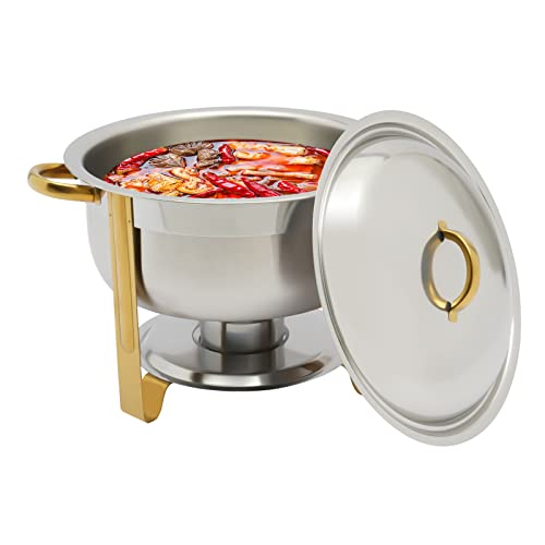 Scaldalibi in acciaio inox da 5 l, Chafing Dish rotondo, contenitore termico con coperchio e contenitore per pasta del carburante, per catering, buffet e feste