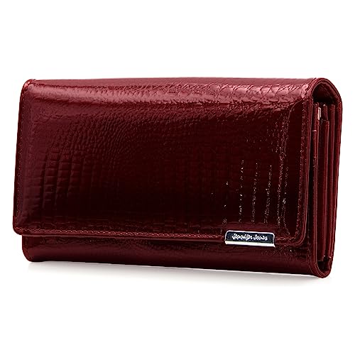 ekavale Damen Leder Geldbörse mit RFID-Schutz Geldbeutel groß Portemonnaie lang Damen Portmonee Damengeldbeutel viele Karten-Fächer (Bordo)