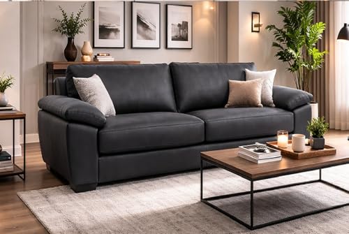 SOFA SCENE Amalfi Style 3+2 Seater Sofa Set Oakland Fabric Black /Brown Contemporary Living Room Furniture (MIDNIGHT BLACK 3 SEATER)