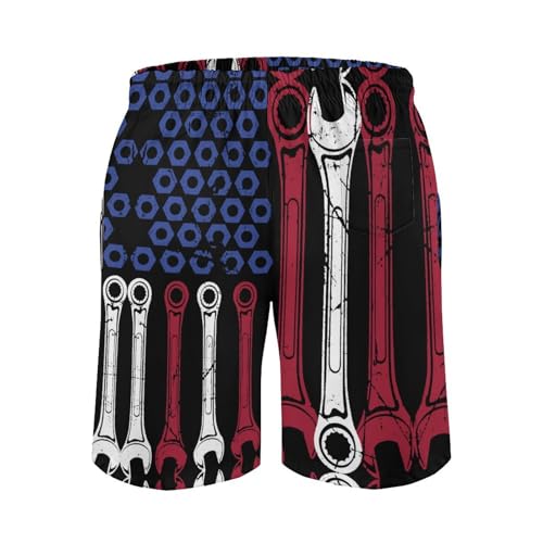 Funny Wrench USA Flag Mens Swim Trunks with Mesh Liner Quick Dry Beach Shorts Funny Swimwear with Pockets3