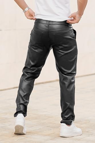 GINGTTO Mens Leather Pants Slim Fit Disco Pants for Men Stretch3